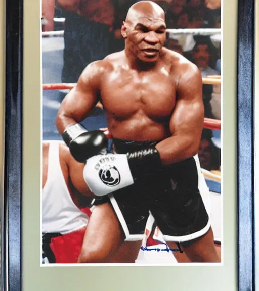 Prompt: autographed picture of mike tyson as heavy weight champion of the world