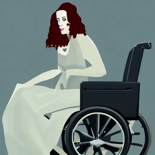 Image similar to modern stylized oil painting caricature of sansa eva green in wheelchair, cinematic dramatic lighting