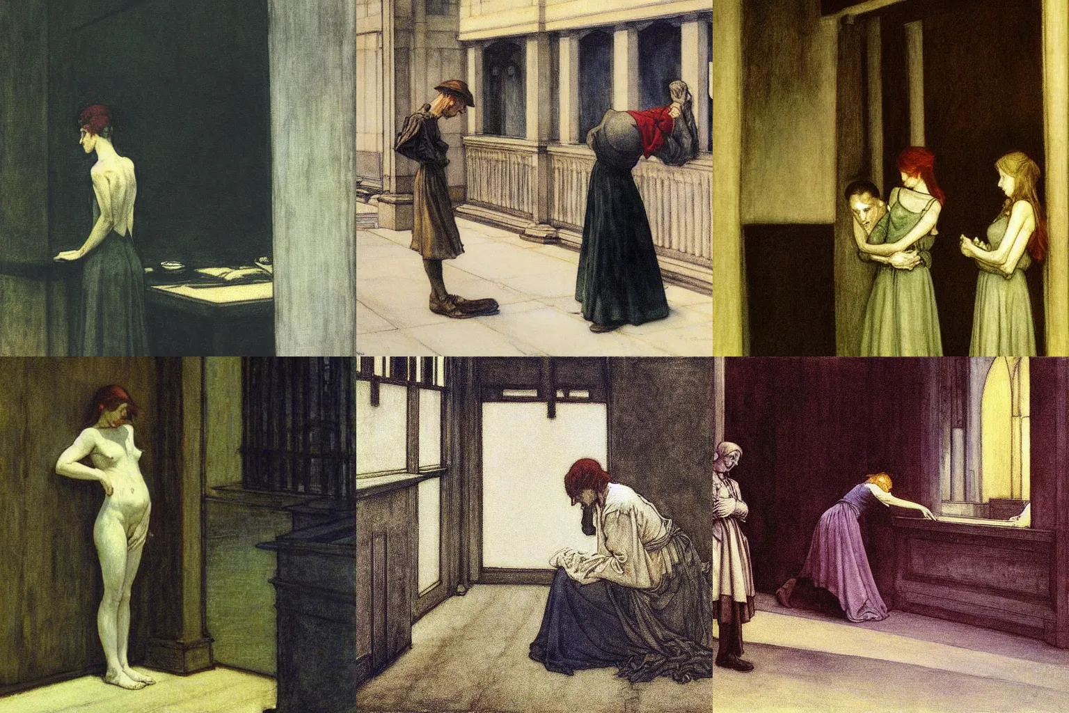 Prompt: honored, praised and despised. painting by edward hopper, arthur rackham