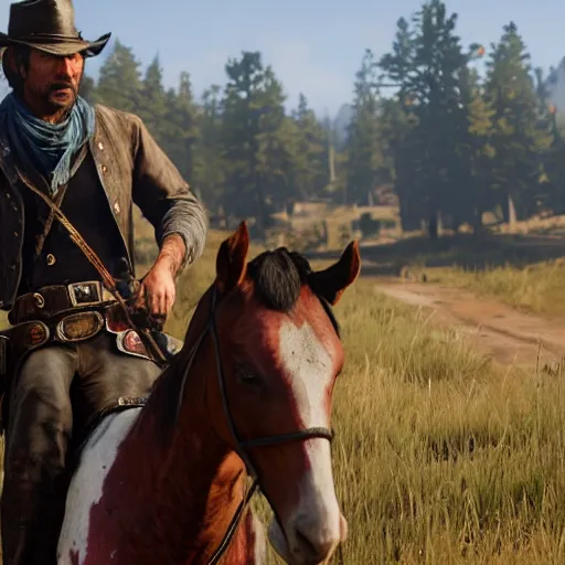 Image similar to raph fiennes stars as sadie adler in the playstation 4 video game red dead redemption 2, high quality screenshot