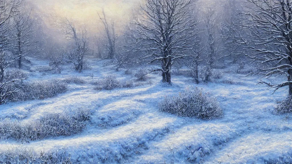 Prompt: a highly detailed, realistic oil painting of Hyrule Field in Winter, snow, intricate, 8k highly professionally detailed, HDR