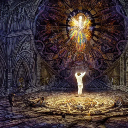 Image similar to the transfiguration of jesus christ, an ultrafine hyperdetailed illustration by kim jung gi, irakli nadar, intricate linework, bright colors, octopath traveler, final fantasy, unreal engine 5 highly rendered, global illumination, radiant light, detailed and intricate environment