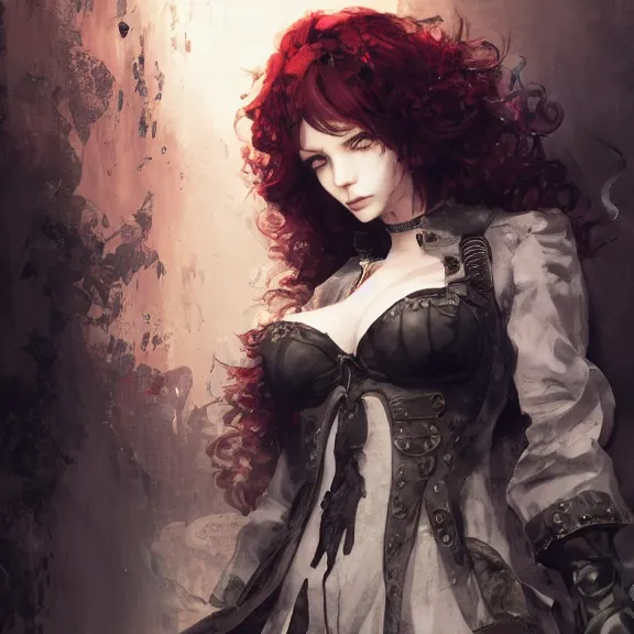 Image similar to christina hendricks!!! goth, tankoban, 4 k, tone mapping, akihiko yoshida, james jean andrei riabovitchev marc simonetti, yoshitaka amano, long hair, curly, h. hydrochaeri