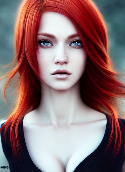 Prompt: photo of gorgeous woman with her right side hair dyed red and left side hair white in the style of stefan kostic, realistic, half body shot, sharp focus, 8 k high definition, insanely detailed, intricate, elegant, art by stanley lau and artgerm, foggy backgeound