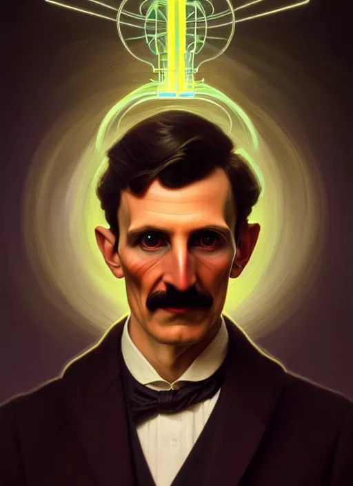 Prompt: symmetry!! portrait of nikola tesla male, chemisty, sci - fi, glowing lights!! intricate, elegant, highly detailed, digital painting, artstation, concept art, smooth, sharp focus, illustration, art by artgerm and greg rutkowski and alphonse mucha, 8 k