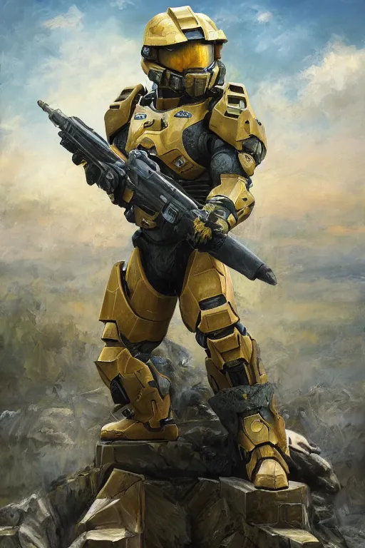 Prompt: master chief as a corgi, oil on canvas, intricate, portrait, 8 k highly professionally detailed, hdr, cgsociety