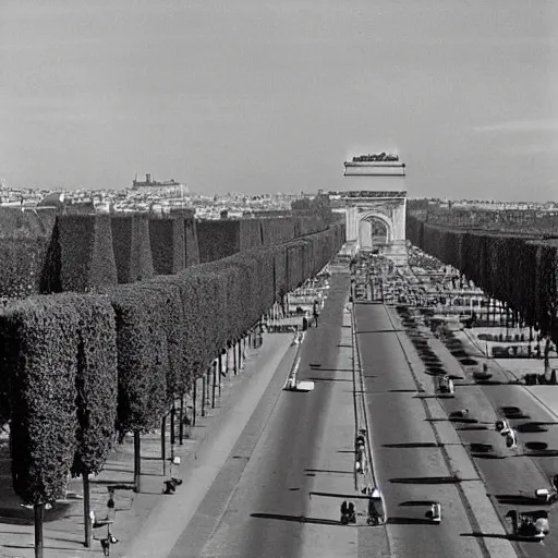 Prompt: the champs elysees in paris in 1 9 5 0