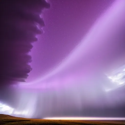 Image similar to amazing photo of a purple tornado in the sky by marc adamus, beautiful dramatic lighting