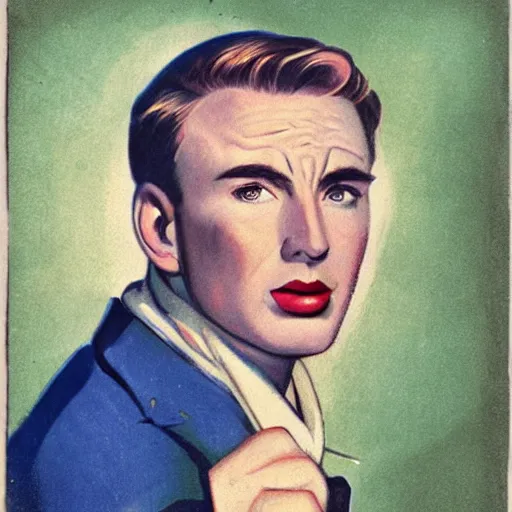 Image similar to “Chris Evans portrait, color vintage magazine illustration 1950”