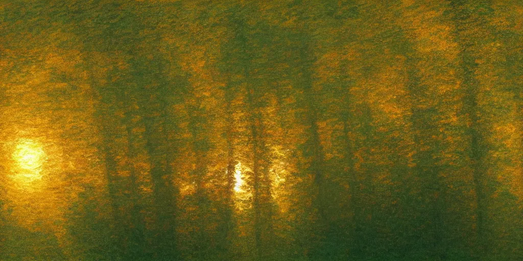 Image similar to An aesthetically pleasing, dynamic, energetic, lively, well-designed digital art of trees inside a forest during sunset, light and shadow, caustics, by Claude Monet, superior quality, masterpiece, excellent use of negative space. 8K, superior detail.