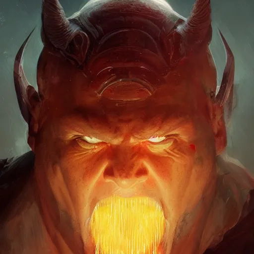 Image similar to portait of half zeus face half devil, glowing eyes, marvel comics, dark, intricate, highly detailed, smooth, artstation, digital illustration by ruan jia and mandy jurgens and artgerm and wayne barlowe and greg rutkowski and zdislav beksinski