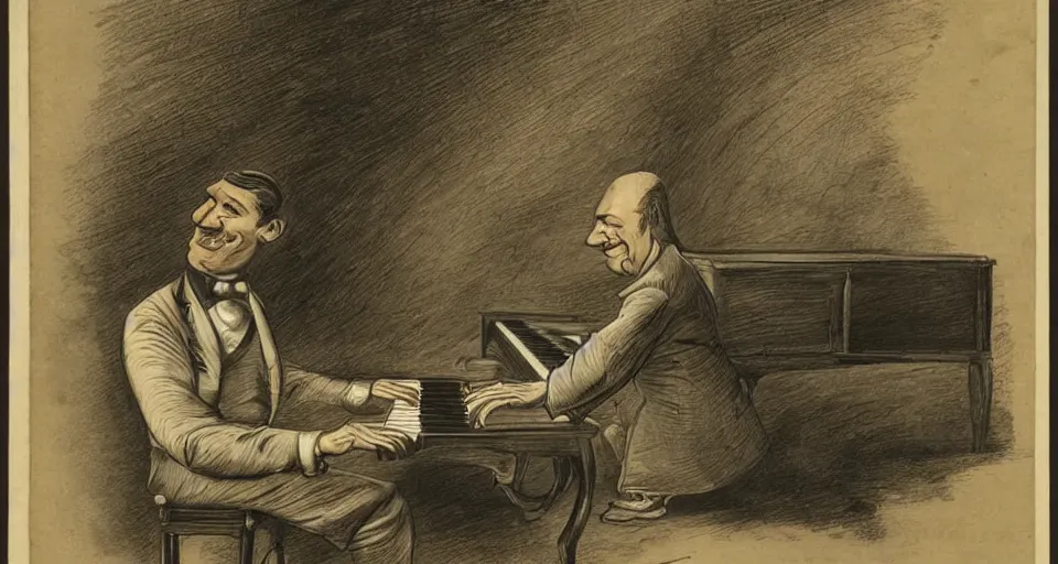 Image similar to a caricature of a man playing a piano