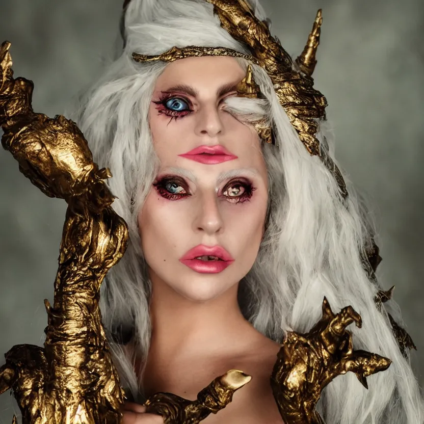 Image similar to portrait of lady gaga as an elf sorceress, ultra realistic, highly detailed, canon 3 5 mm photography