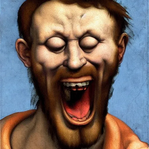 Image similar to screaming man, high detail painting by michelangelo