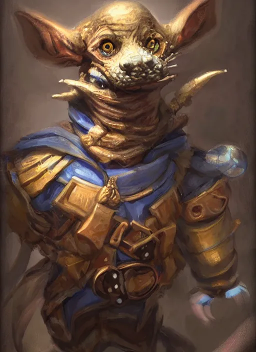 Prompt: blue skinned d & d kobold artificer portrait painted by raymond swanland