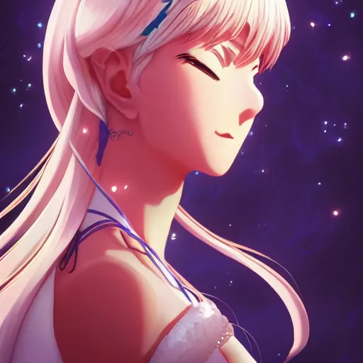 Image similar to portrait of the goddess of the moon, anime fantasy illustration by tomoyuki yamasaki, kyoto studio, madhouse, ufotable, square enix, cinematic lighting, trending on artstation