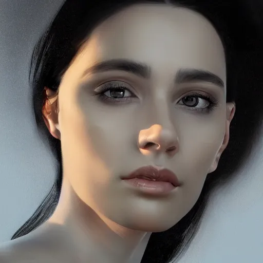 Prompt: fabulous rendition of a magnificent black haired woman, half body portrait, ethereal beauty, digital art, CGSociety, hyperdetailed, artstation, 8k