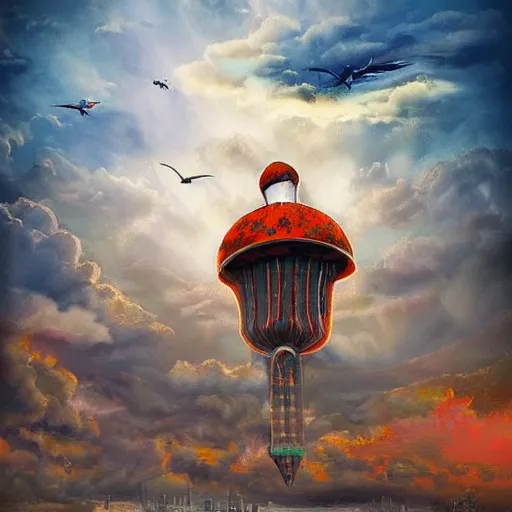 Image similar to flying tulip steam fortress, fantasy art, sky in the background, detailed, behrens style