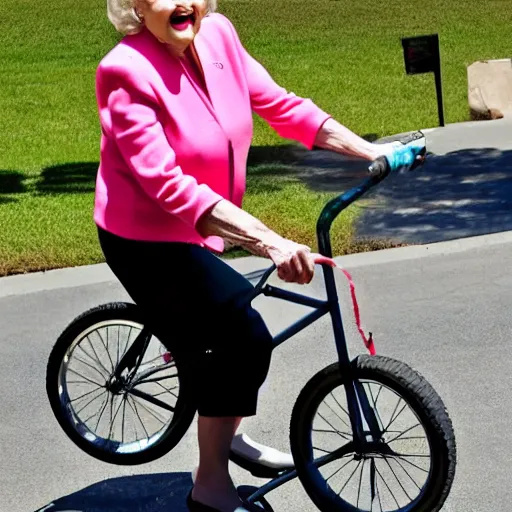 Image similar to betty white riding a unicycle