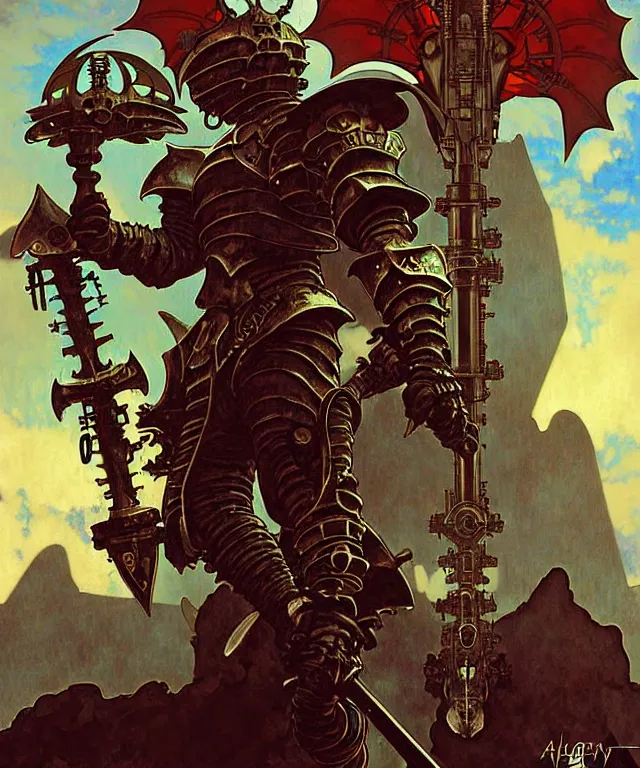 Image similar to the dragonslayer lava knight of the nuclear steampunk submarine with a white sword of bone character fantasy art concept sci - fi, cinematic photograph vividly detailed digital painting by greg rutkowsky, by alphonse mucha, by android jones, by h. r. giger, by max chroma, by peter moorbacher