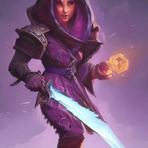 Image similar to violet daggers, hearthstone weapon card art, by greg rutkowski