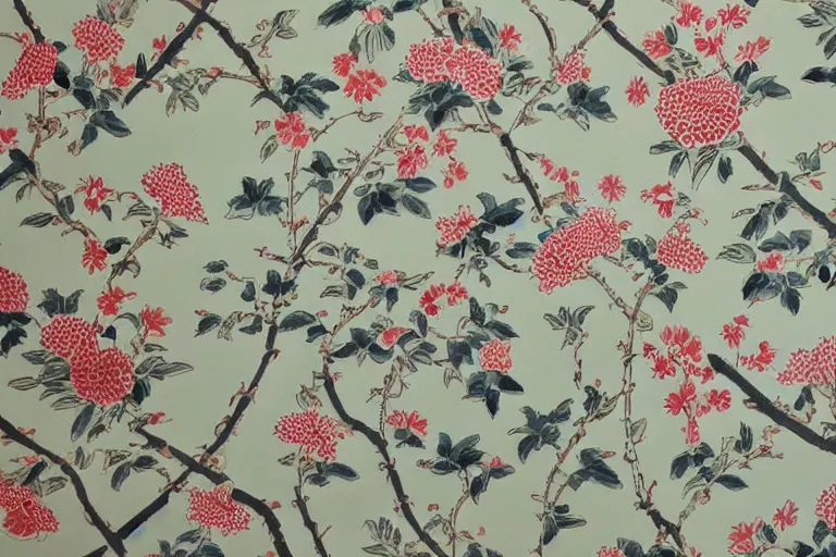 Prompt: beautiful incredibly detailed chinoiserie pattern 1950s