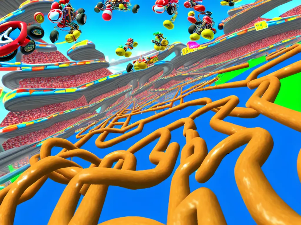 Prompt: pretzel track, mario kart 8 screenshot