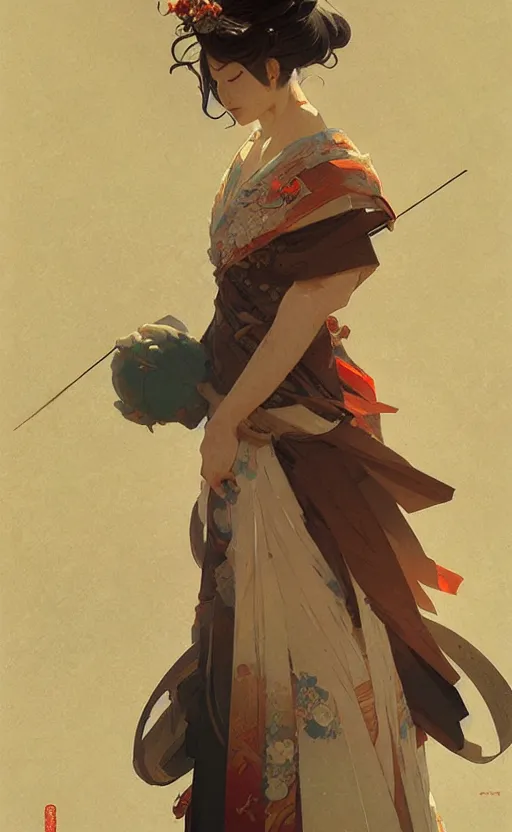 Image similar to personification of japan, highly detailed, digital painting, artstation, concept art, sharp focus, illustration, art by greg rutkowski and alphonse mucha