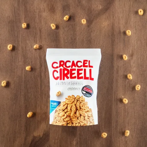 Image similar to a bag of cereal, product photo,