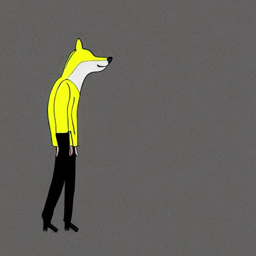 Image similar to lineart of a silly grey wolf wearing a yellow raincoat from the series dark ( netflix series ), devianart trending, positive, amateur