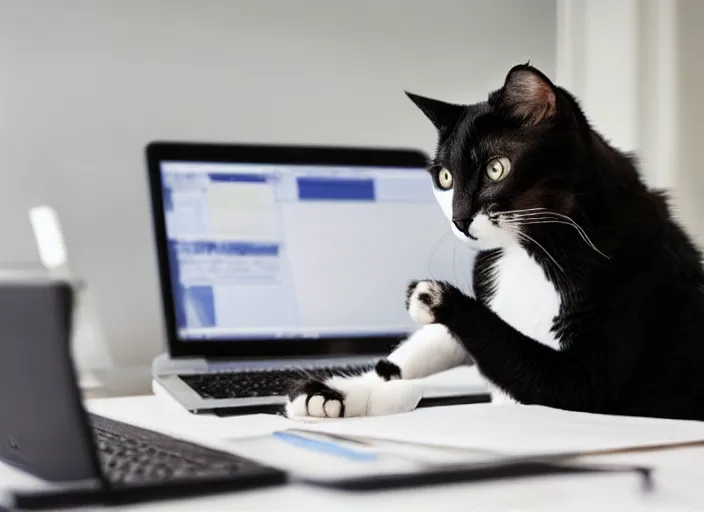 Image similar to a cat in the office using a pc
