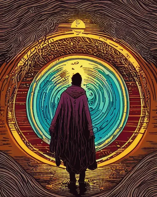 Image similar to a druid standing in a circle at the beginning of the world by dan mumford