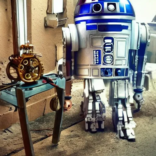 Image similar to a steampunk robot ( ( ( r 2 d 2 and wall - e ) ) )