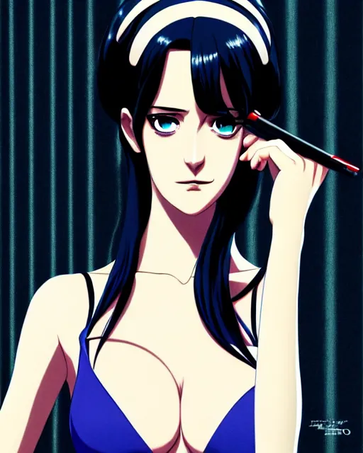 Image similar to portrait Anime as eva green casino royale bond girl, cute-fine-face, black-hair blue eyes pretty face, realistically shaded, Perfect face, fine details. Anime. casino royale, realistic shaded lighting by Ilya Kuvshinov, katsuhiro otomo, ghost-in-the-shell, magali villeneuve, artgerm, rutkowski, WLOP Jeremy Lipkin, Giuseppe Dangelico Pino, Michael Garmash, Rob Rey