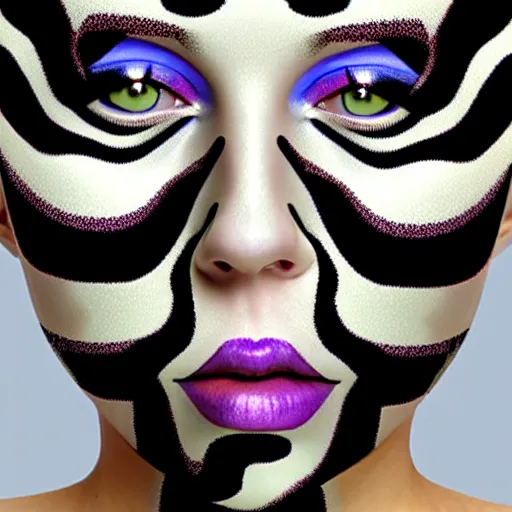 Image similar to a beautiful female face made of illusory motion dazzle camouflage perlin noise optical illusion