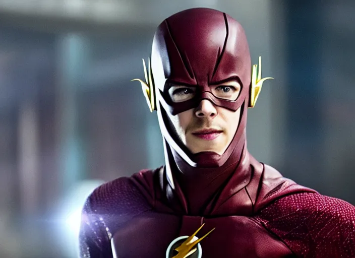 Image similar to film still of grant gustin as the flash in the new justice league!!! movie!!!, 4 k