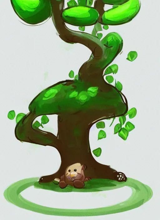 Prompt: cartoon tree with green leaves and a green plant, concept art by senior environment artist, artstation, environmental art, 2 d game art, concept art, sketchfab
