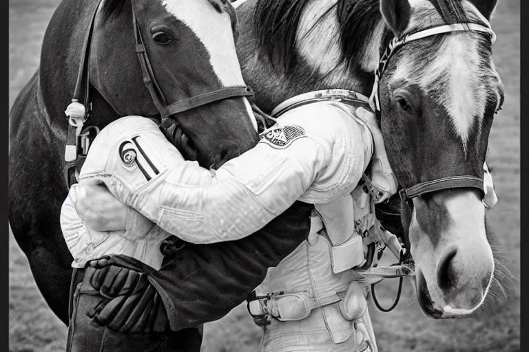 Image similar to horse hugging an astronaut