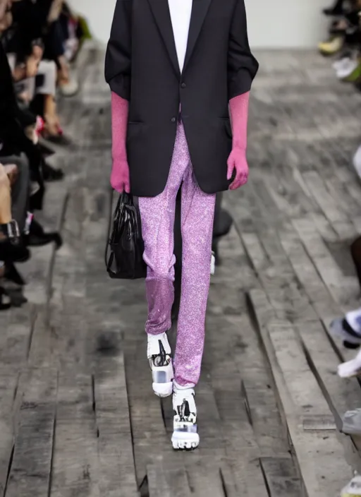 Prompt: hyperrealistic and heavy detailed balenciaga runway show of slender man, leica sl 2 5 0 mm, vivid color, high quality, high textured, real life