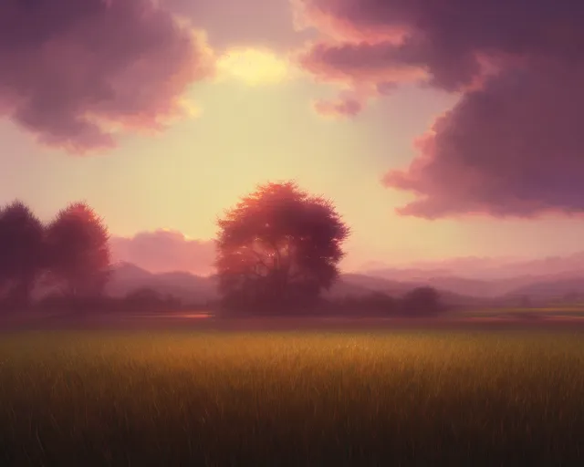 Prompt: a field at dawn, illustrated by wlop, extremely detailed, 8 k, trending on pixiv, cinematic lighting, beautiful
