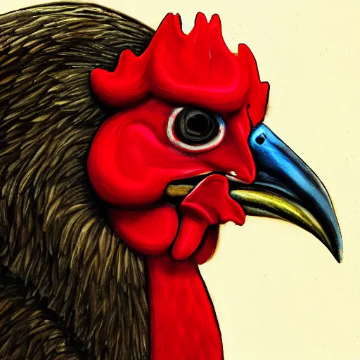 Image similar to a closeup portrait of an antropomorphic chicken wearing a suit, photorealistic