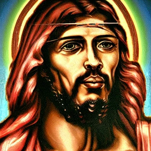 Prompt: Photo of cyborg Jesus Christ