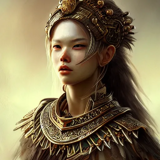 Image similar to beautiful extremely detailed intricate concept art depicting a warrior by wlop. shining jewelry. bcy. net