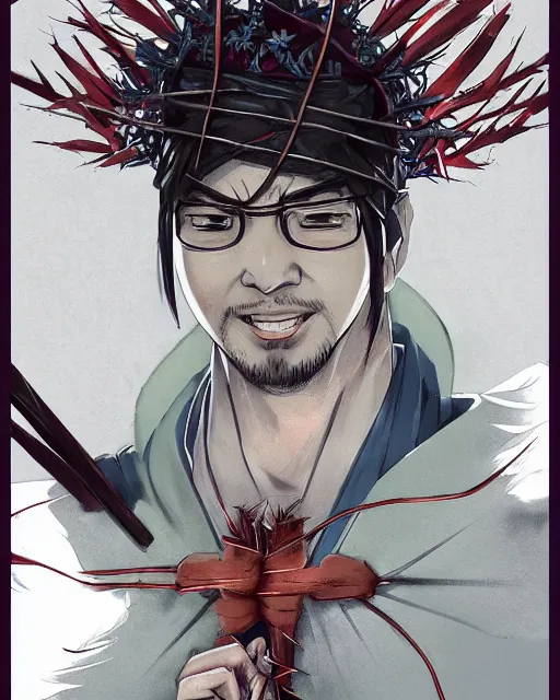 Prompt: an anime portrait of najib razak as a beautiful man wearing a kimono and a crown of thorns from skyrim, by stanley artgerm lau, wlop, rossdraws, james jean, andrei riabovitchev, marc simonetti, and sakimichan, trending on artstation