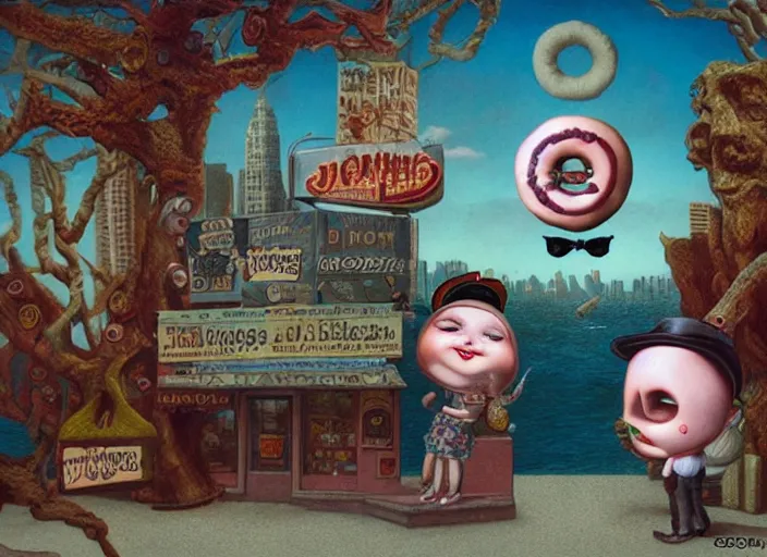 Prompt: the agent donut, lowbrow, matte painting, 3 - d highly detailed, in the style of mark ryden,