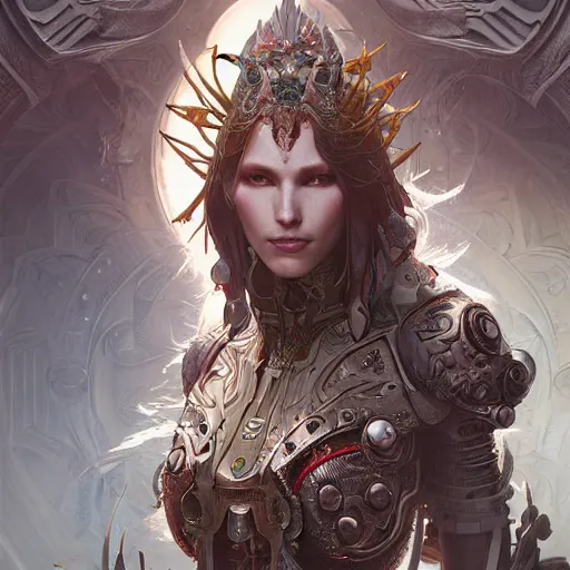 Image similar to beautiful female evil cyborg druid android queen, ultra realistic, concept art, intricate details, serious, highly detailed, photorealistic, octane render, 8 k, unreal engine, art by todd mcfarlane and artgerm and greg rutkowski and alphonse mucha