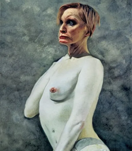 Image similar to a high quality, high detail, portrait of a drag queen by andrew wyeth, moody, nostalgic