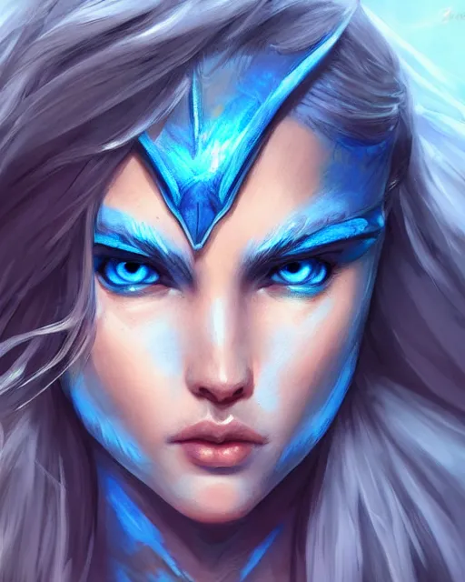 Prompt: blue twitter bird as a warrior, highly detailed face, realistic face, beautiful detailed eyes, fantasy art, in the style of artgerm, illustration, epic, fantasy, intricate, hyper detailed, artstation, concept art, smooth, sharp focus, ray tracing, vibrant, photorealistic