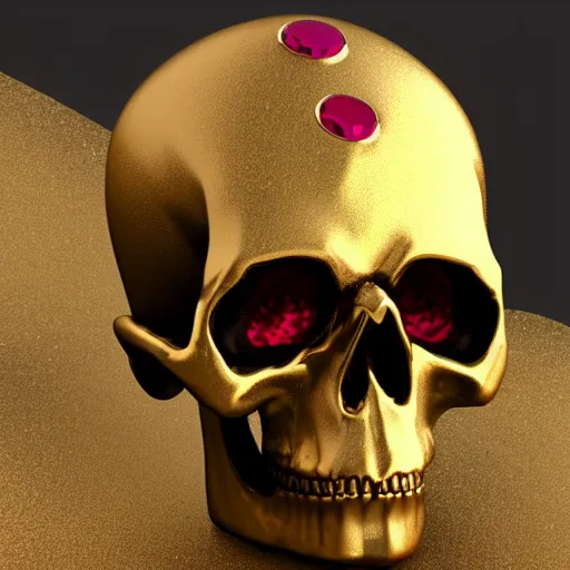 Prompt: skull made by gold with ruby on forehead, unreal engine, 4 k