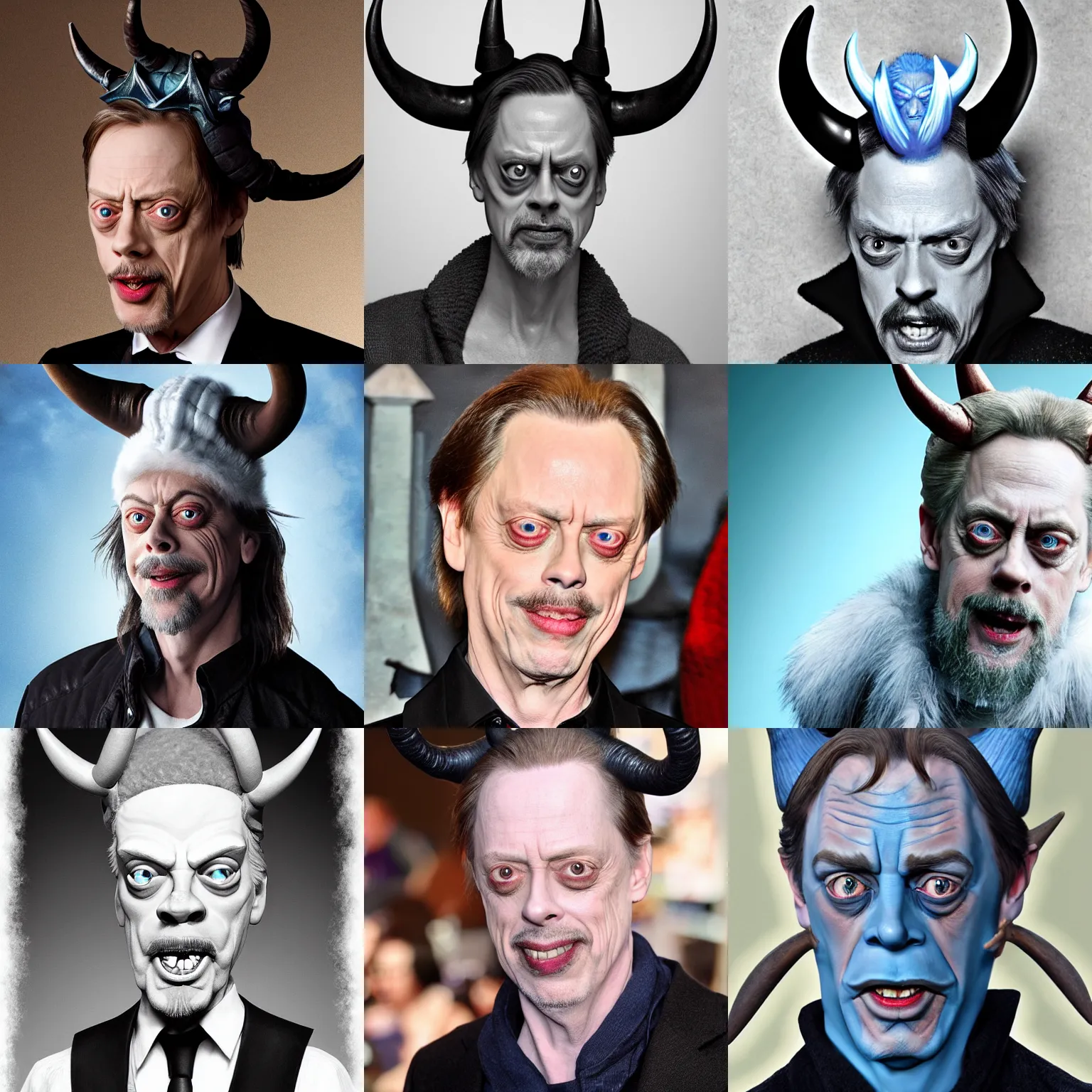 Prompt: Steve Buscemi as a frost giant with a sideways horned hat